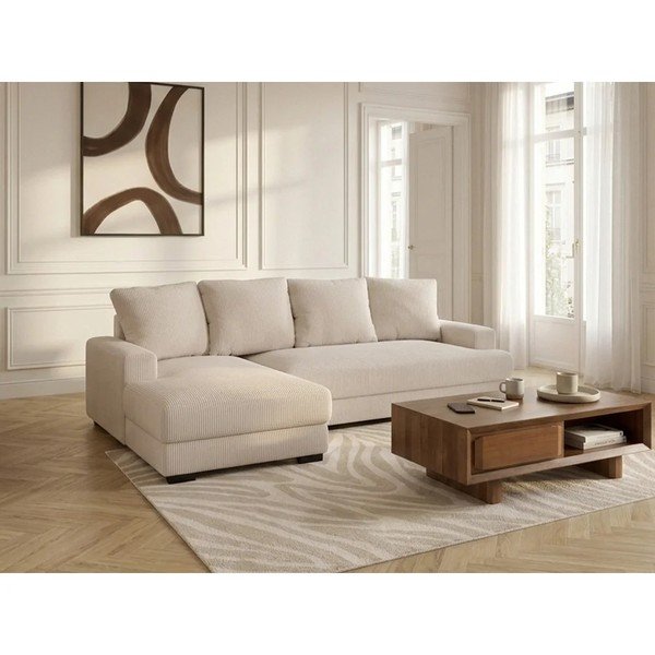 Smėlio spalvos sulankstoma/su sandėliavimo vieta kampinė sofa iš kordinio velveto (su kairiuoju kampu/su gultu) Campi – Bobochic Paris-image-4