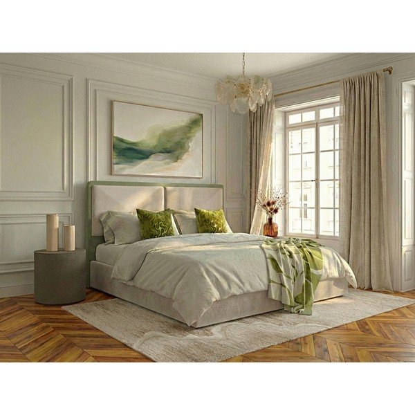 Smėlio spalvos iš audinio dvigulė lova su sandėliavimo vieta su lovos grotelėmis 180x200 cm Mara – Bobochic Paris-image-1