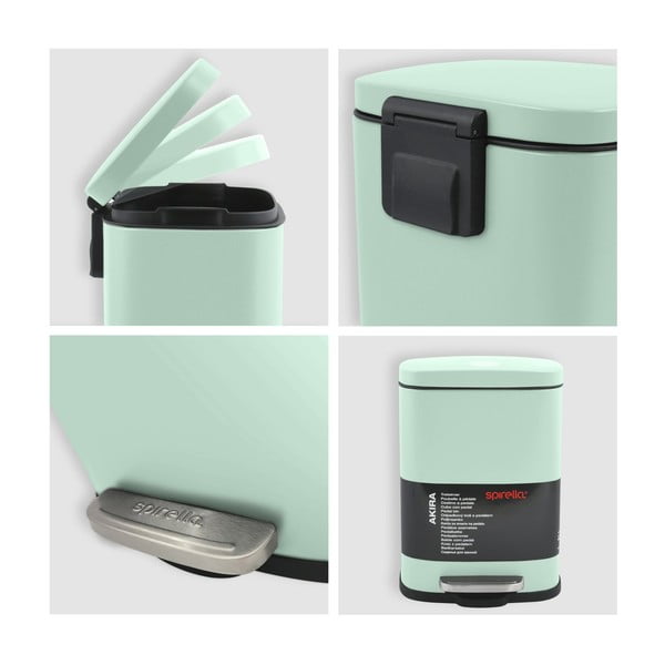 Mėtų spalvos iš plieno šiukšliadėžė su pedalu 5 l   Akira – Spirella-image-3