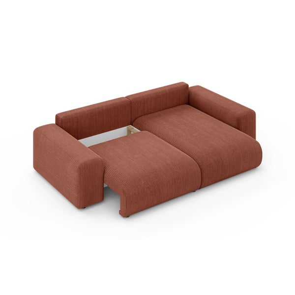 Raudonos plytų spalvos iš kordinio velveto sulankstoma/su sandėliavimo vieta kampinė sofa (kintama) Luma – Ropez-image-4