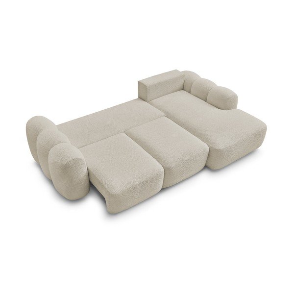 Smėlio spalvos sulankstoma/su sandėliavimo vieta kampinė sofa iš boucle (su dešiniuoju kampu/su gultu) Montaigne – Bobochic Paris-image-3