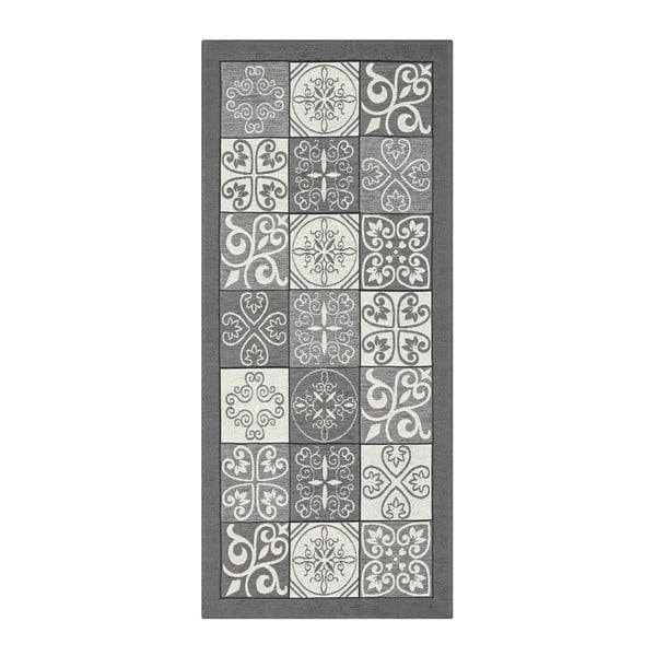 Pilkas labai patvarus virtuvinis kilimas Webtappeti Maiolica Grigio, 55 x 240 cm