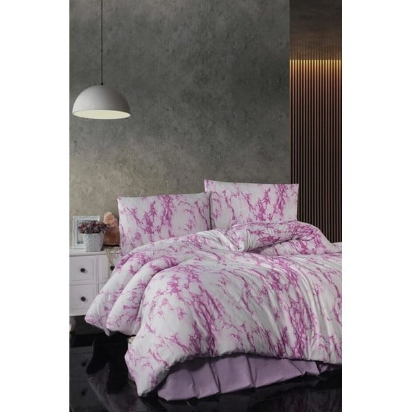 Dvigulė/itin ilga patalynė baltos spalvos/rožinės spalvos iš medvilnės su paklode 200x220 cm – Mila Home