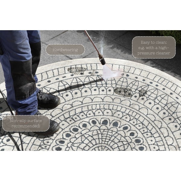 Pilkos ir kreminės spalvos lauko kilimas NORTHRUGS Porto, ⌀ 140 cm-image-4