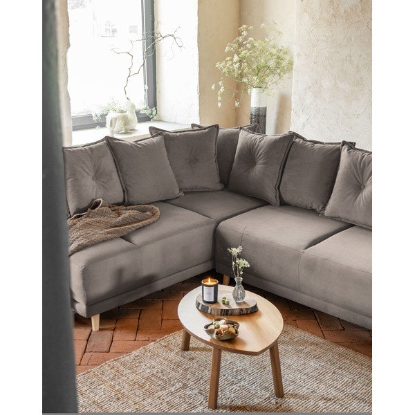 Sulankstoma kampinė sofa iš kordinio velveto šviesiai rudos spalvos (su kairiuoju kampu/„U“ formos) Lazy Lukka – Miuform-image-3