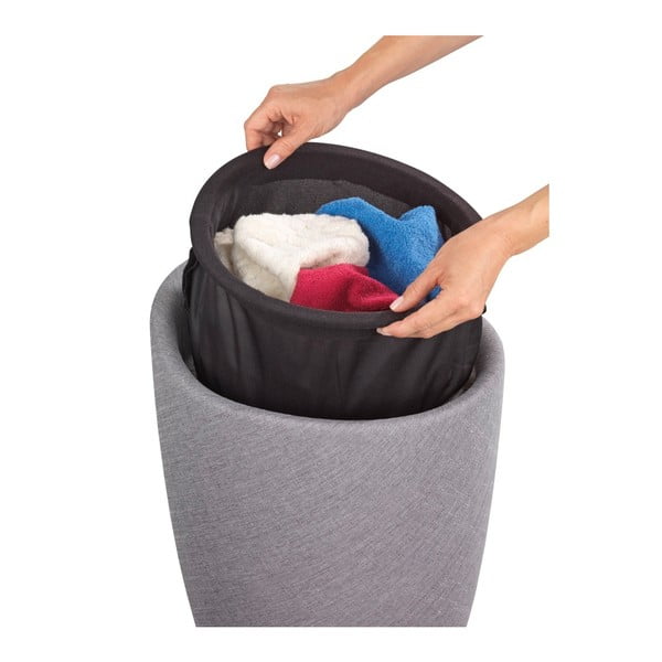 Šviesiai pilkas skalbinių krepšys ir taburetė viename Wenko Linen Look, 20 l-image-3