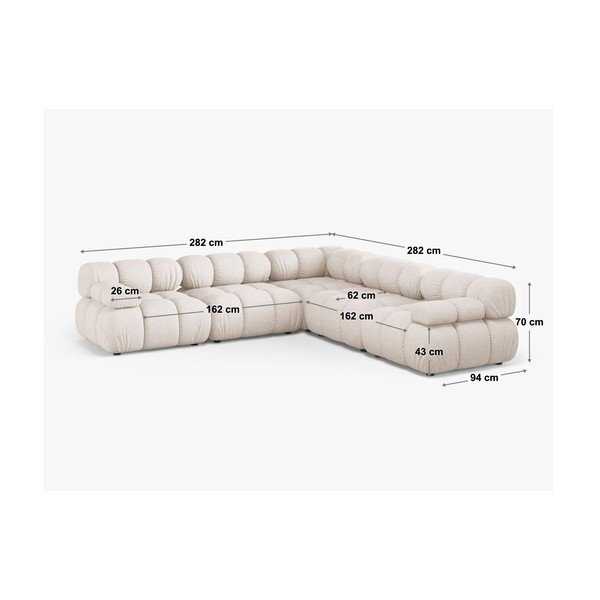 Šviesiai pilkos spalvos modulinė kampinė sofa iš velveto – Micadoni -image-3