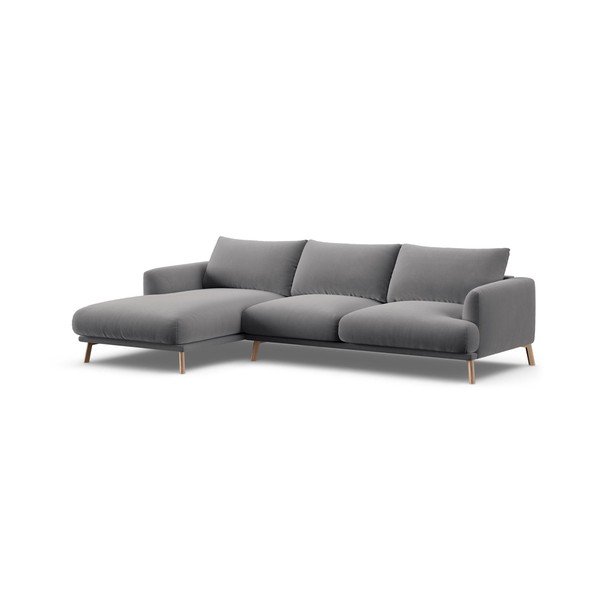 Pilkos spalvos kampinė sofa iš velveto (su kairiuoju kampu/su gultu) Naomi – Micadoni -image-2