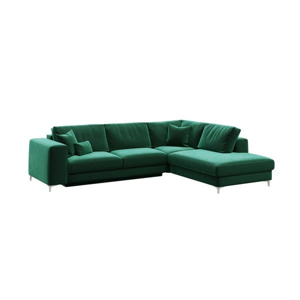 Tamsiai žalia aksominė kampinė sofa-lova Devichy Rothe, dešinysis kampas-image-2