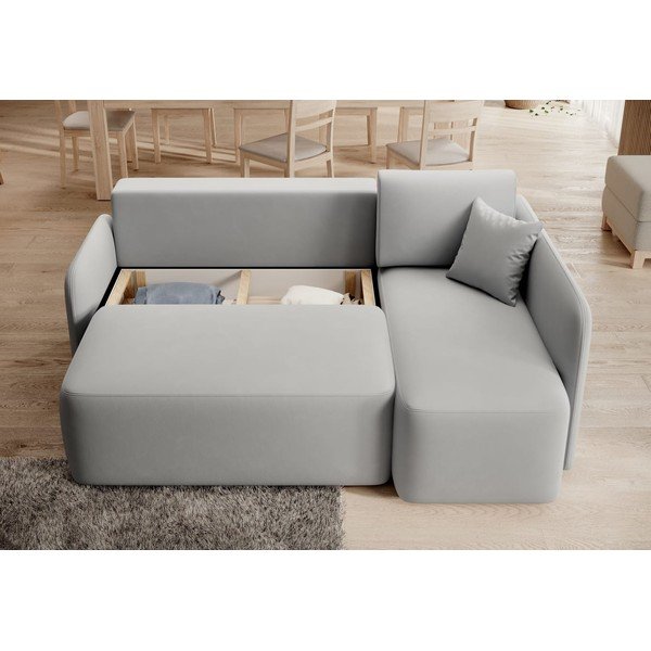 Šviesiai pilkos spalvos iš velveto sulankstoma/su sandėliavimo vieta kampinė sofa (su dešiniuoju kampu/su gultu) Hadson – ELTAP-image-4