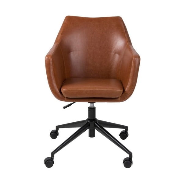 Rudos spalvos biuro kėdė ant dirbtinės odos ratukų Actona Nora-image-1
