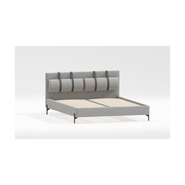 Dvigulė lova šviesiai pilkos spalvos audiniu dengta su lovos grotelėmis 160x200 cm Tulsa – Ropez