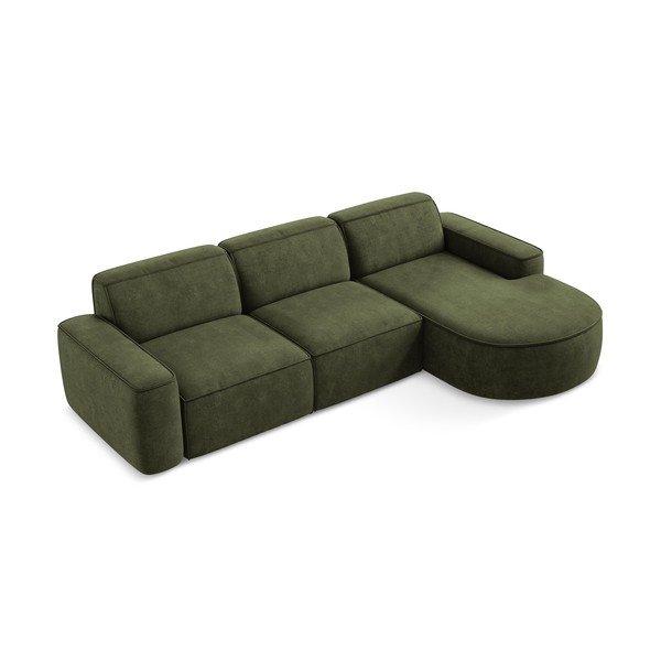 Žalios spalvos iš šenilinio audinio kampinė sofa (su dešiniuoju kampu/su gultu) Omao – Makamii-image-4