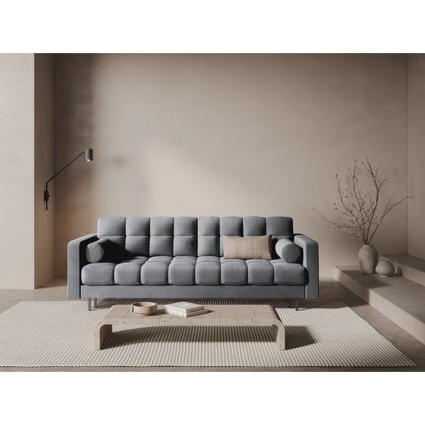 Šviesiai pilkos spalvos iš velveto sulankstoma/su sandėliavimo vieta sofa 222 cm Bali – Cosmopolitan Design-image-1