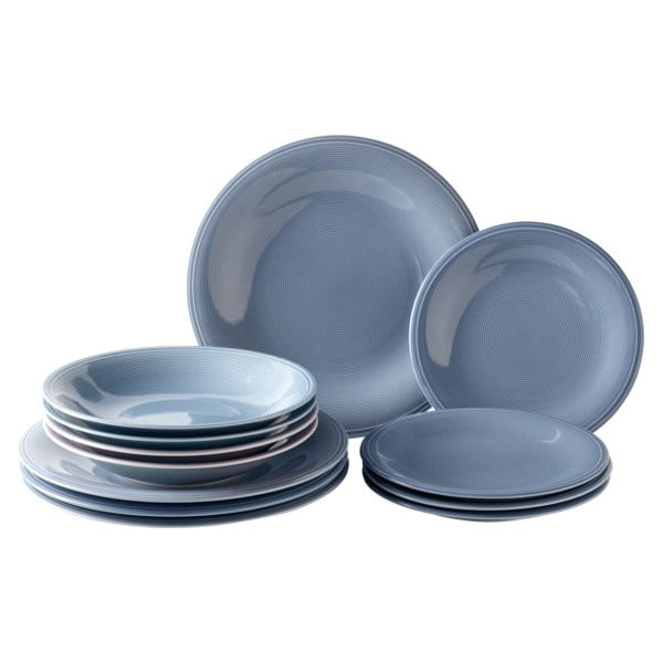 12 dalių mėlynos spalvos porcelianinių lėkščių rinkinys Villeroy & Boch Like Color Loop