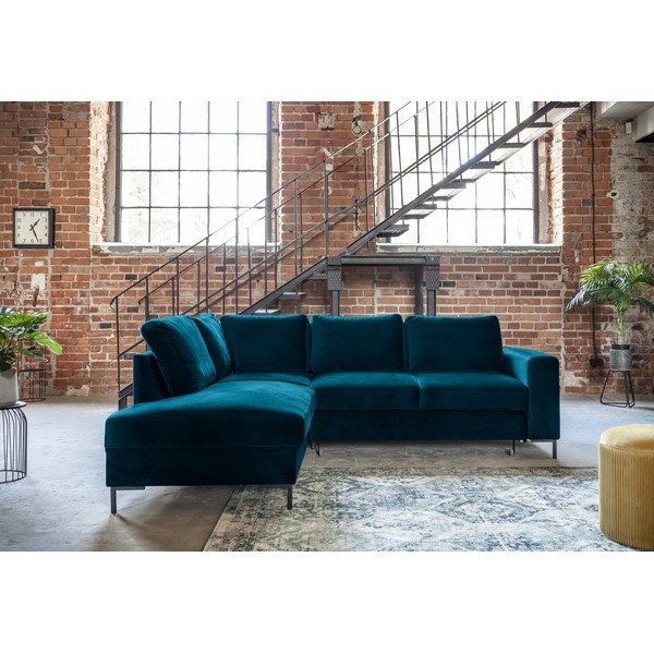 Iš velveto sulankstoma kampinė sofa turkio spalvos (su kairiuoju kampu) Lofty Lilly – Miuform-image-3