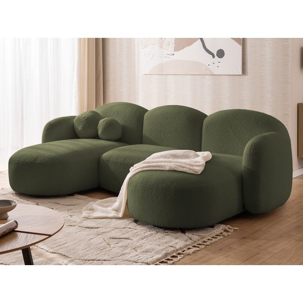 Žalios spalvos kampinė sofa iš boucle („U“ formos) Orbit – Ropez-image-4