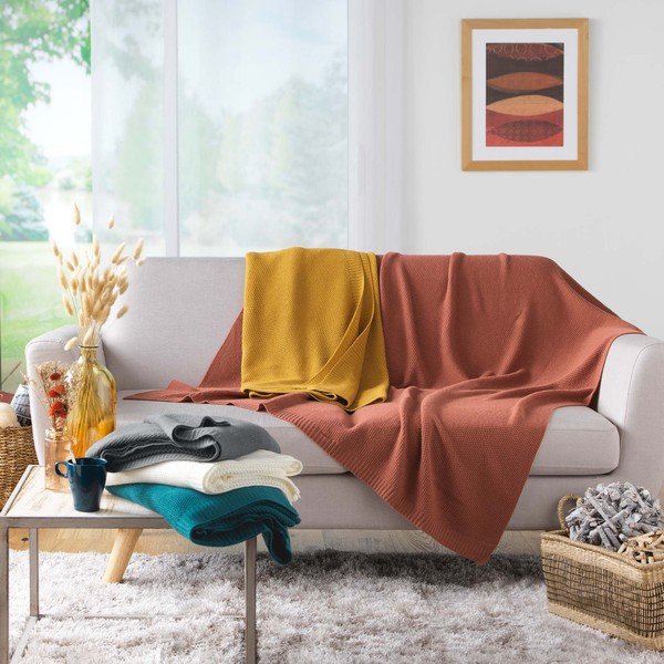 Megzta antklodė ir pledas 125x150 cm Tricotine – douceur d'intérieur-image-3