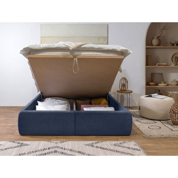 Dvigulė lova tamsiai mėlynos spalvos audiniu dengta su sandėliavimo vieta su lovos grotelėmis 160x200 cm Garance – Bobochic Paris-image-3