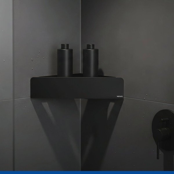 Su montavimu be gręžimo/kampinė juodos spalvos iš nerūdijančio plieno vonios lentyna su Turbo-loc tvirtinimu Lizan – Wenko-image-1