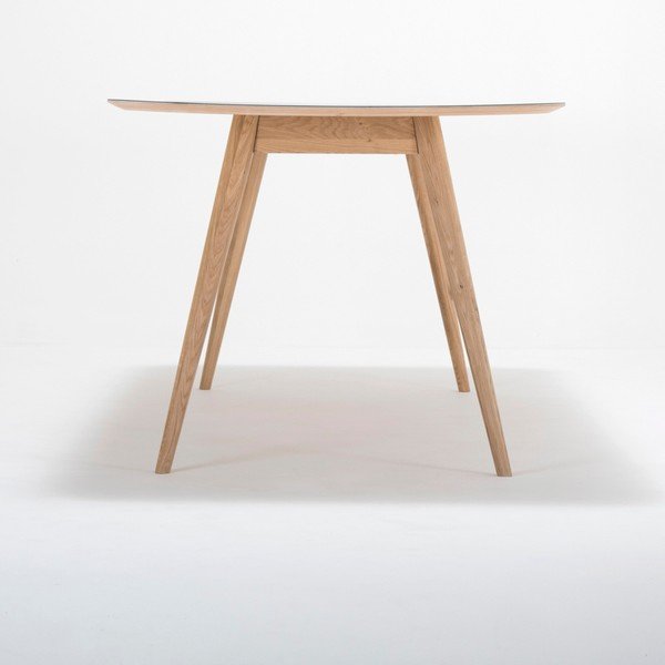 Valgomojo stalas iš ąžuolo masyvo su tamsiai mėlynu stalviršiu "Gazzda Linn", 200 x 90 cm-image-3