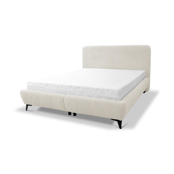 Smėlio spalvos dvigulė lova audiniu dengta su sandėliavimo vieta su lovos grotelėmis 140x200 cm Makapu – Makamii-image-2