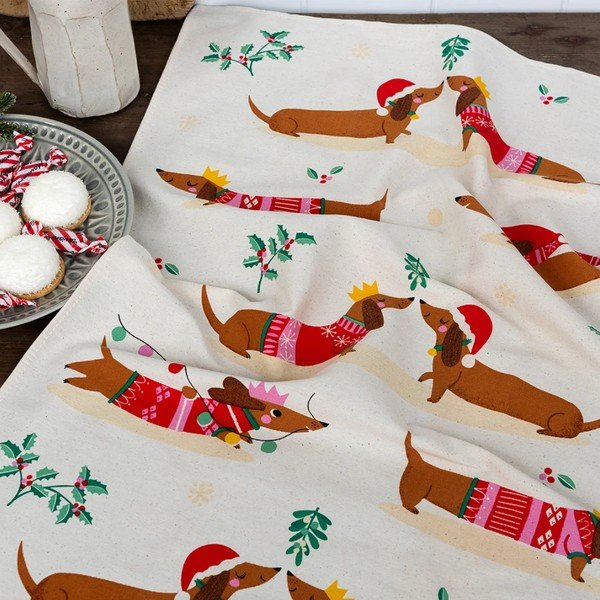 Iš medvilnės virtuvės rankšluostis 70x50 cm Festive Sausage Dog – Rex London-image-1