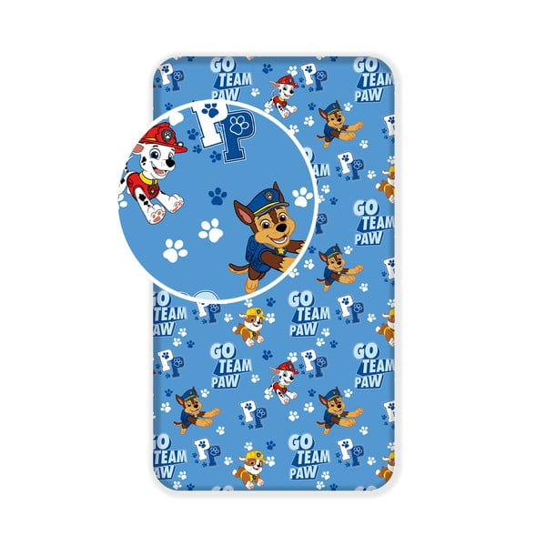 Mėlynos spalvos iš medvilnės vaikų patalynė su guma 90x200 cm Paw Patrol – Jerry Fabrics