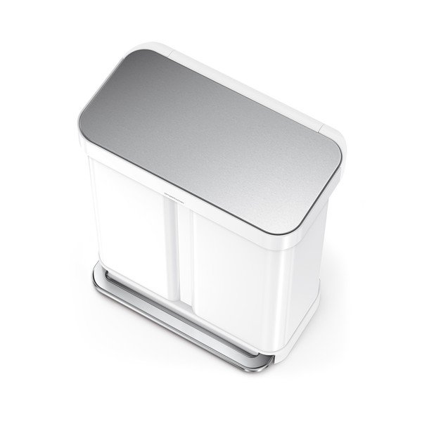 Baltos spalvos iš plieno šiukšliadėžė 34+24 l rūšiavimui/su pedalu Dual – simplehuman-image-2