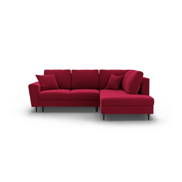 Raudonos spalvos iš velveto sulankstoma/su sandėliavimo vieta kampinė sofa (su dešiniuoju kampu/„L“ formos) Kyoto – Cosmopolitan Design