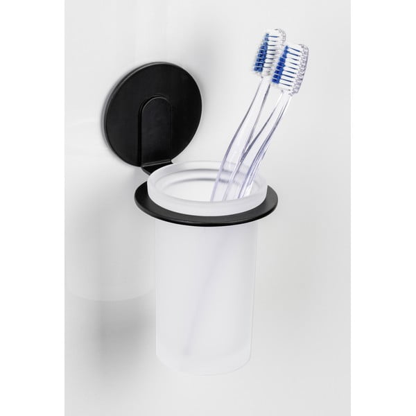 Klijuojamas iš stiklo dantų šepetėlio indas matinės juodos spalvos Bivio – Wenko-image-1