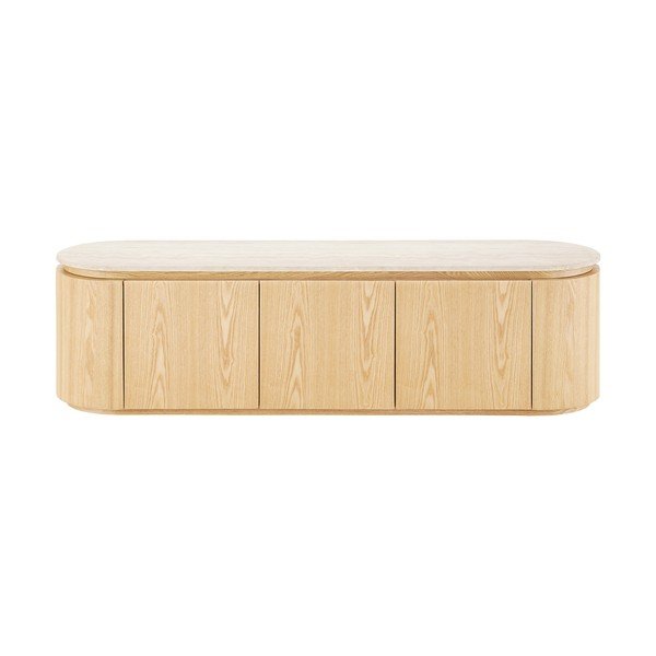 Kreminės spalvos/natūralios spalvos TV spintelė su akmens stalviršiu 160x45x40 cm Larvik – House Nordic-image-4