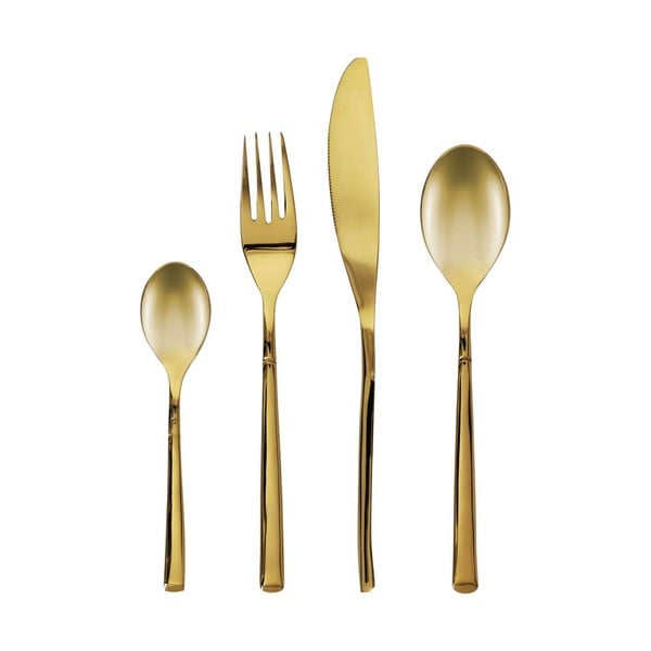 Auksinės spalvos stalo įrankiai iš nerūdijančio plieno 16 vnt. Lite – Kave Home