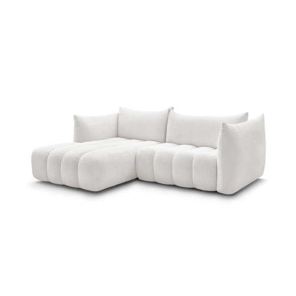 Baltos spalvos kampinė sofa iš boucle (su kairiuoju kampu/su gultu) Azra – Bobochic Paris-image-2