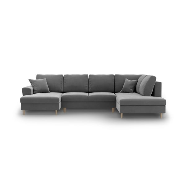 Šviesiai pilkos spalvos iš velveto sulankstoma/su sandėliavimo vieta kampinė sofa (su dešiniuoju kampu/„U“ formos) Kyoto – Cosmopolitan Design