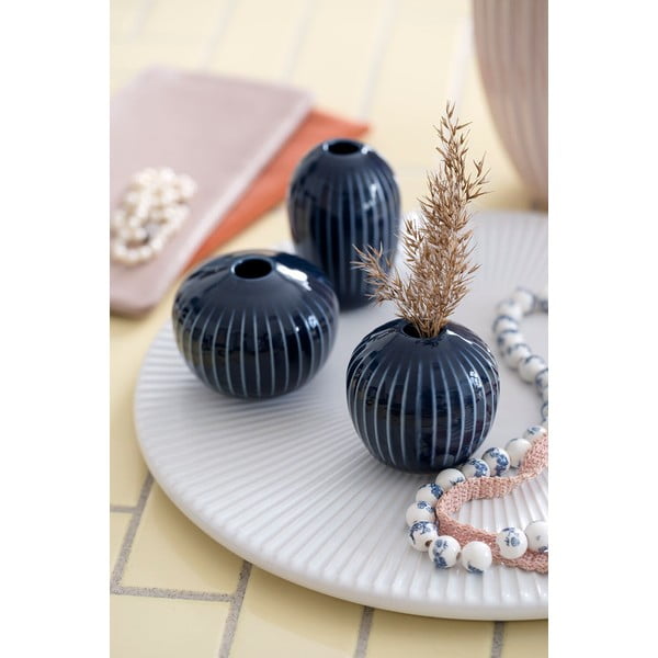 3 tamsiai mėlynų akmens masės vazų rinkinys Kähler Design Hammershoi Miniature-image-1