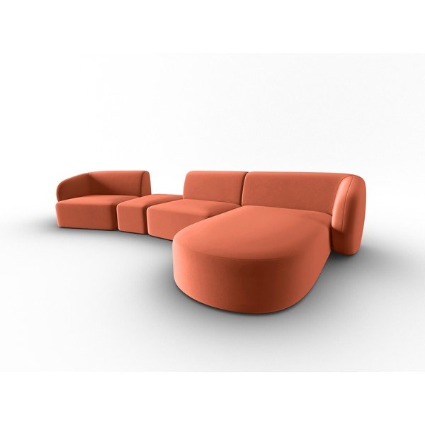 Rožinės spalvos iš velveto kampinė sofa (su dešiniuoju kampu/su gultu) Paolo – Milo Casa-image-2