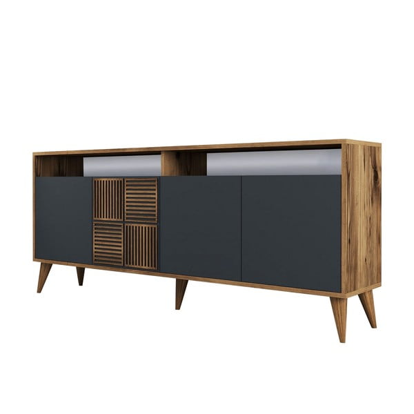 Žema šoninė spintelė antracito spalvos/natūralios spalvos iš riešutmedžio 180x79 cm Milan – Kalune Design
