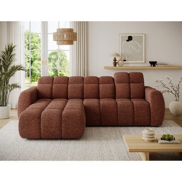 Raudonos spalvos kampinė sofa iš boucle (su kairiuoju kampu/su gultu) Fanito – ELTAP-image-3