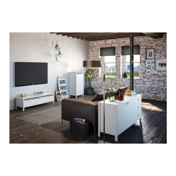 Balta siaura komoda su 5 stalčiais "Steens New York", aukštis 120 cm-image-3