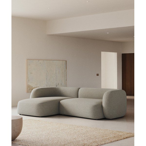 Pilkos spalvos kampinė sofa iš šenilinio audinio (su kairiuoju kampu/su gultu) Martina – Kave Home-image-1