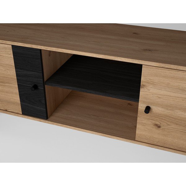 Juodos spalvos ąžuolinis TV staliukas 136x53 cm Natura - Marckeric-image-3