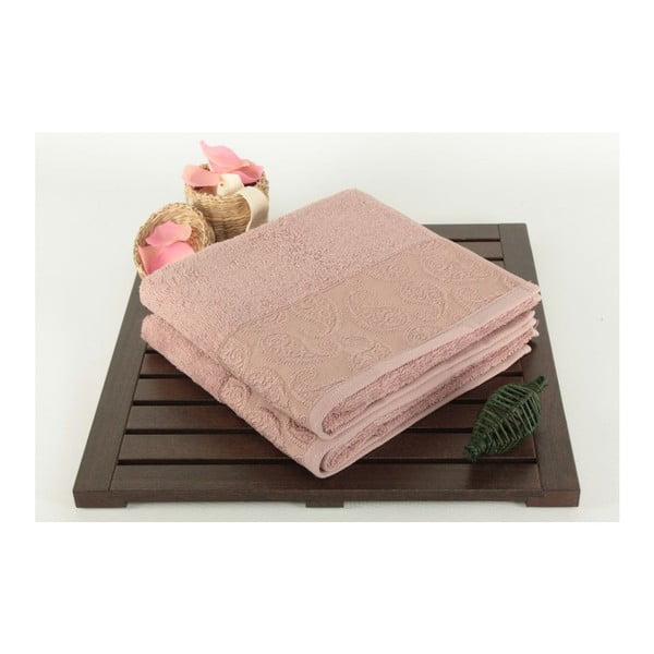 2 pudrinės rožinės spalvos 100 % medvilninių rankšluosčių rinkinys "Sal Dusty Rose", 50 x 90 cm