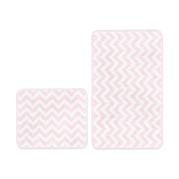 Baltos ir rožinės spalvos vonios kambario kilimėliai, 2 vnt., 100x60 cm - Minimalist Home World