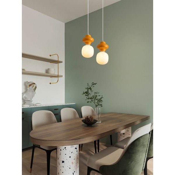Baltos spalvos/oranžinės spalvos iš keramikos kabantis šviestuvas ø 18 cm su stiklo gaubtu Clio – Nova Luce-image-1