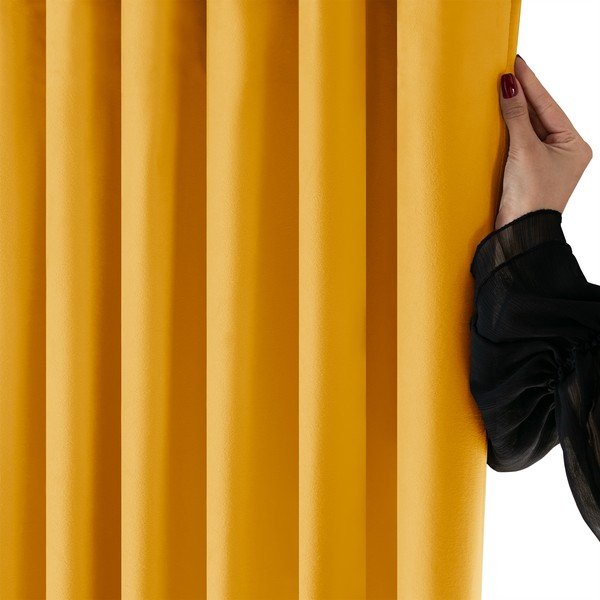 Iš velveto pritemdymas (dalinis užtemimas) užuolaida garstyčių spalvos 140x225 cm Velto – Filumi-image-4