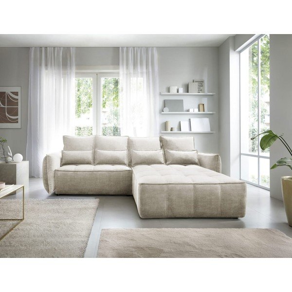 Smėlio spalvos iš velveto sulankstoma/su sandėliavimo vieta kampinė sofa (su dešiniuoju kampu/su gultu) Campo – ELTAP-image-4