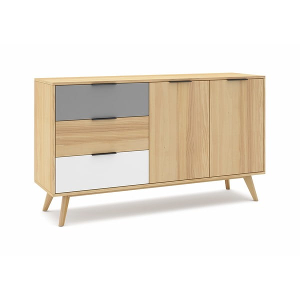 Natūralios spalvos ąžuolo dekoro žema komoda 140x81 cm Elfa - Marckeric-image-2