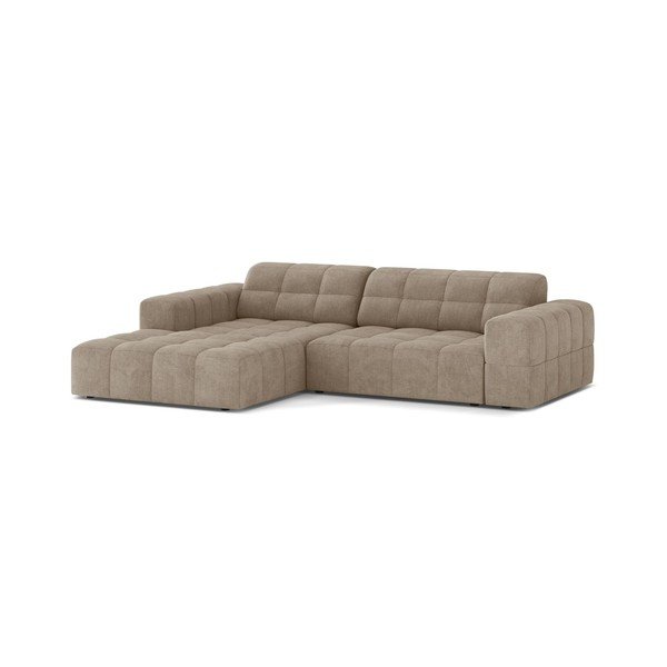 Smėlio spalvos kampinė sofa iš šenilinio audinio (su kairiuoju kampu/su gultu) Chicago – Cosmopolitan Design-image-1