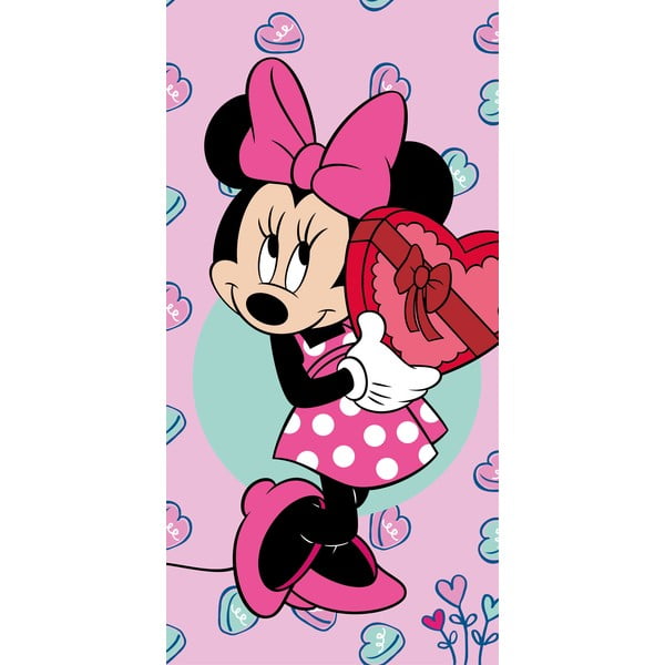 Vaikiškas rankšluostis iš frote audinio rožinės spalvos 70x140 cm Minnie – Jerry Fabrics